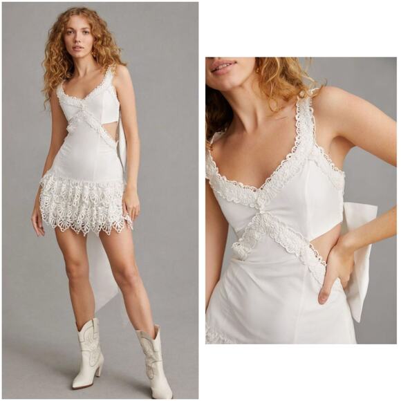 LoveShackFancy Anjanue bow bridal Mini Dress 14/XL - Picture 15 of 15